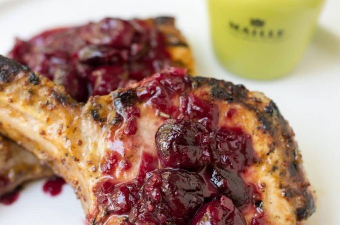 mustard grilled pork chops with cherry sauce recipe #sponsored