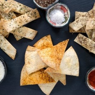Light, flaky, and crisp, seasoned with a variety of sweet and savory spices, Baked Flour Tortilla Chips are a satisfying low-guilt snack.