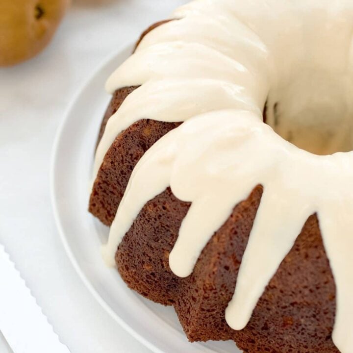 Pear Cardamom Cake with Maple Cream Cheese Icing - Striped Spatula