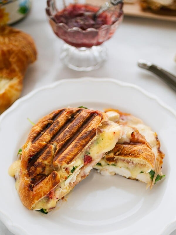 turkey and brie croissant panini with cranberry sauce