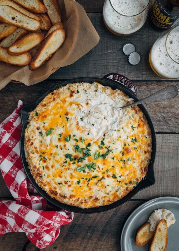 crab and artichoke dip served with crostini