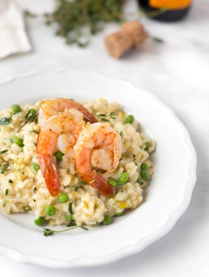 champagne and leek risotto with roasted shrimp recipe