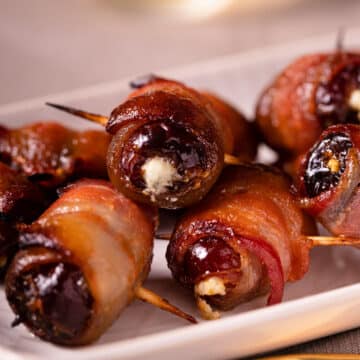 closeup of devils on horseback on a white platter