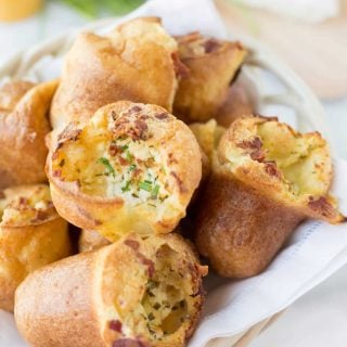 popovers with goat cheese and bacon in a bread basket