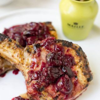 mustard grilled pork chops with cherry sauce recipe #sponsored