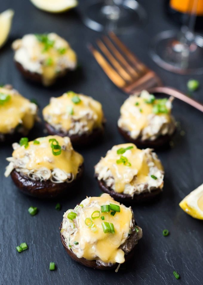 stuffed mushrooms crab with gouda and scallions