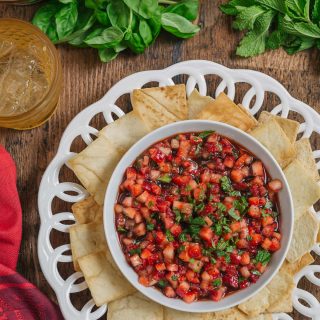 Strawberry Salsa with Balsamic and Herbs Striped Spatula