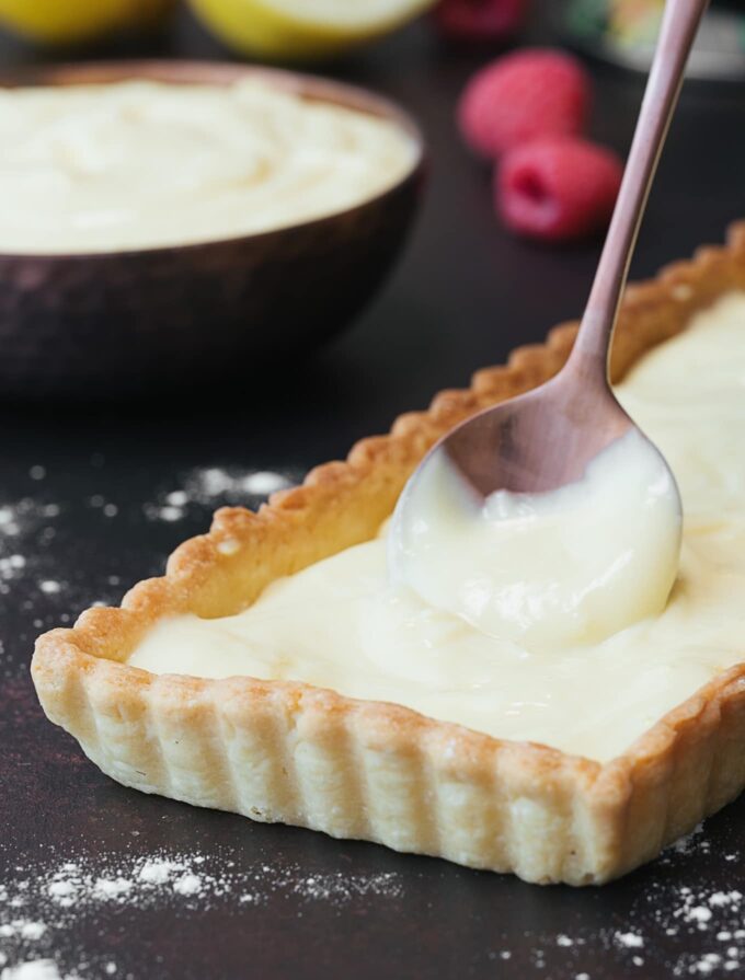 sponsored lemon pastry cream in tart shell