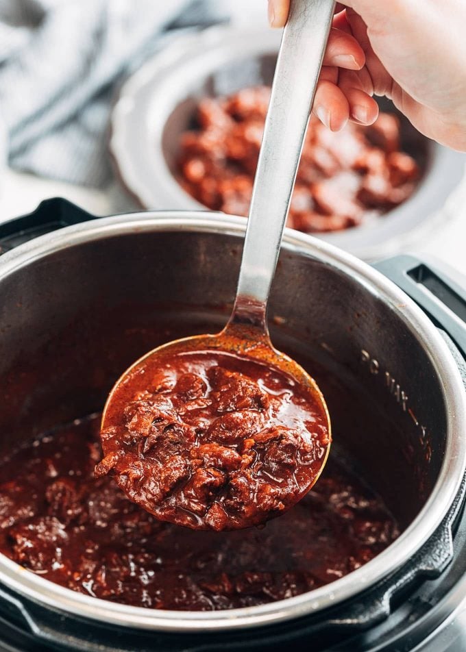 Ladle of Texas Chile con Carne from an Instant Pot