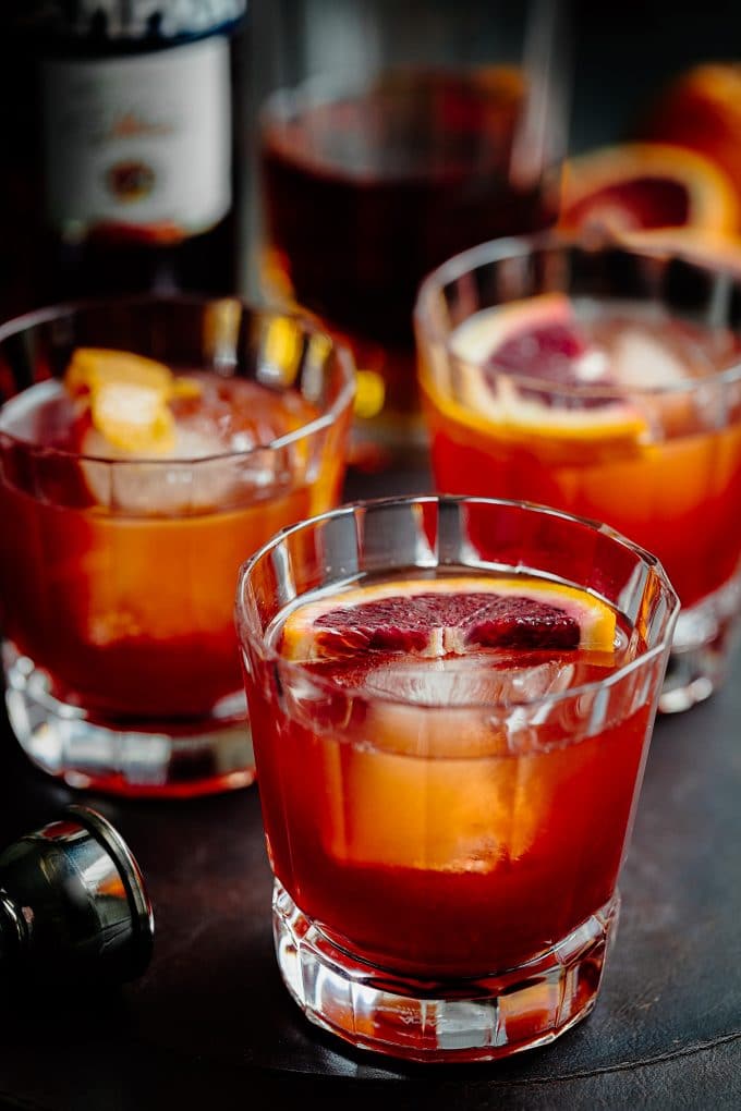 boulevardier drinks with blood oranges