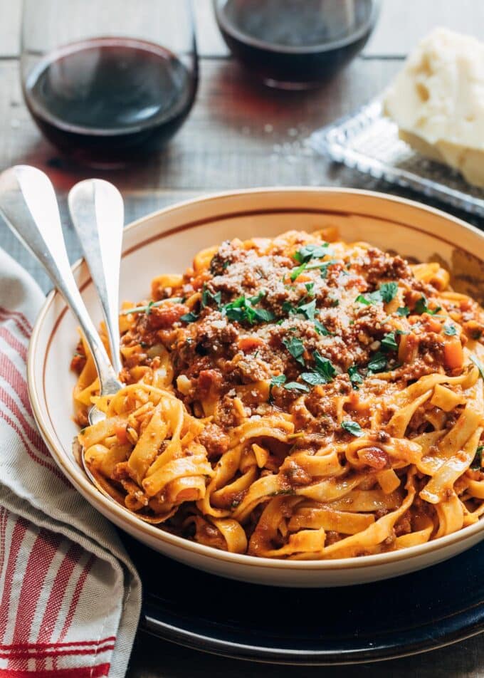 bolognese sauce recipe served with tagliatelle