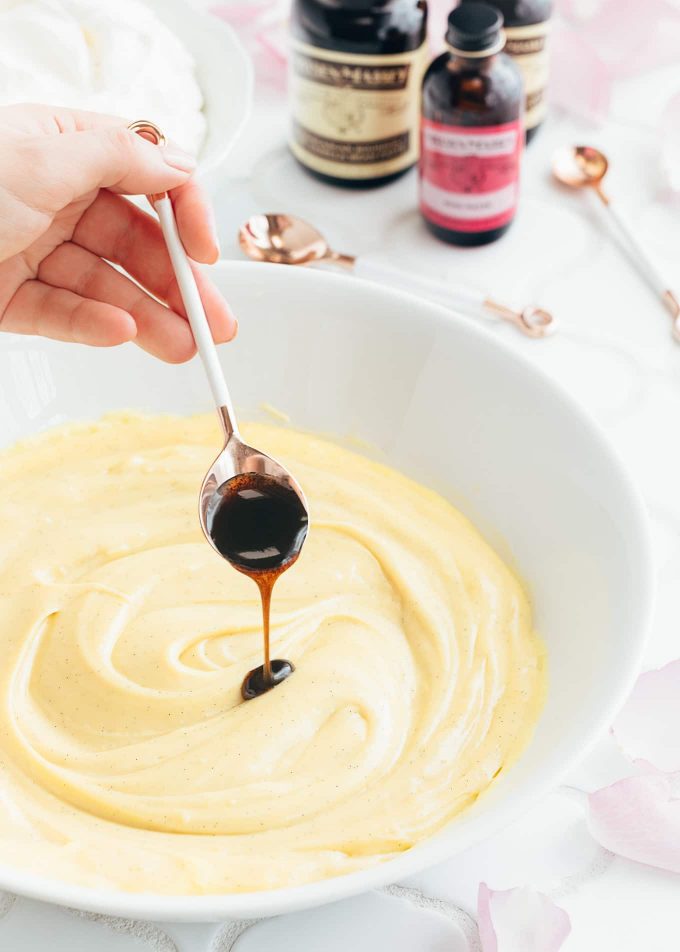 stirring nielsen-massey vanilla bean paste into pastry cream (sponsored)