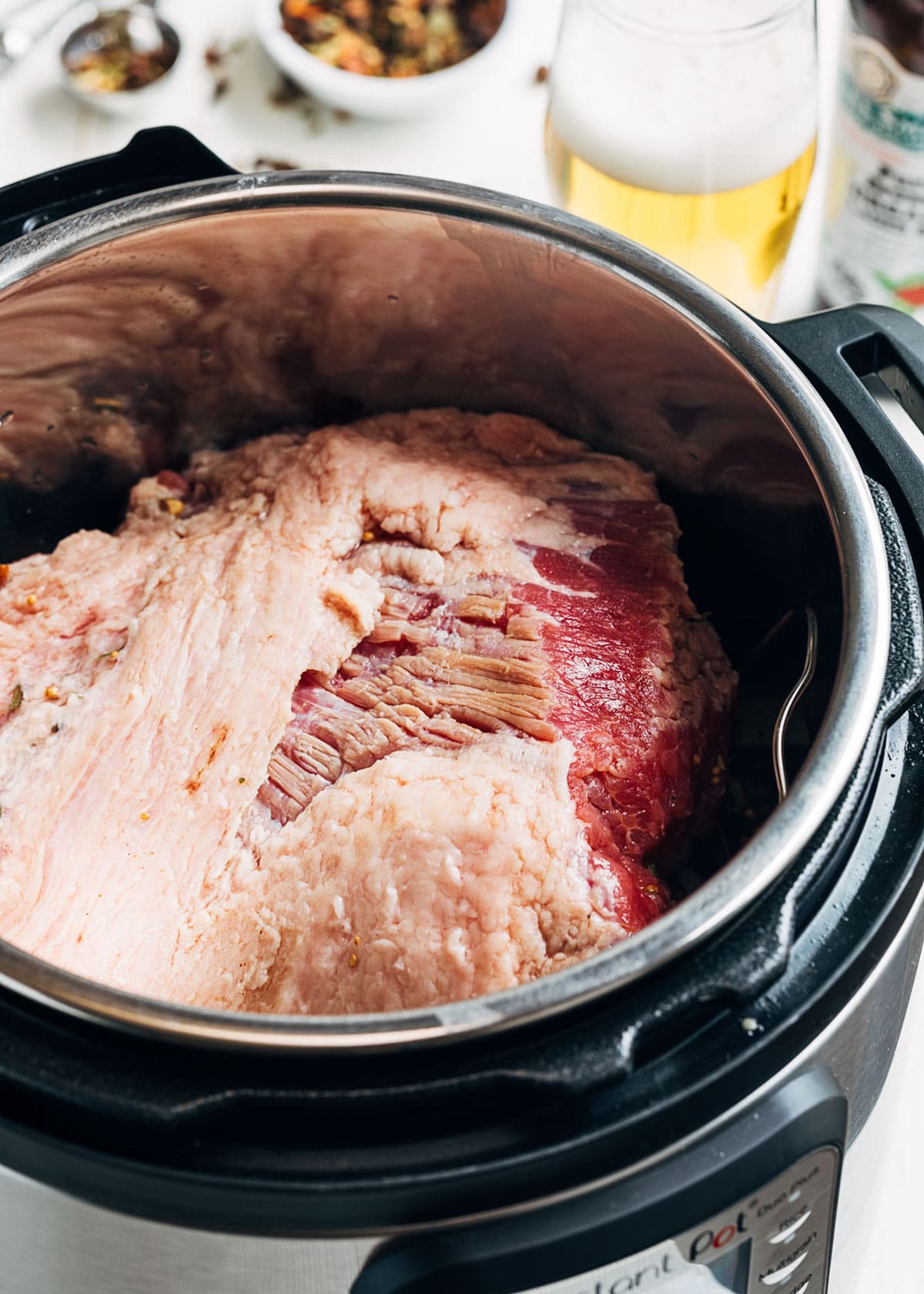 uncooked corned beef in an Instant Pot
