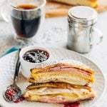 fried monte cristo sandwich with turkey, ham, and swiss