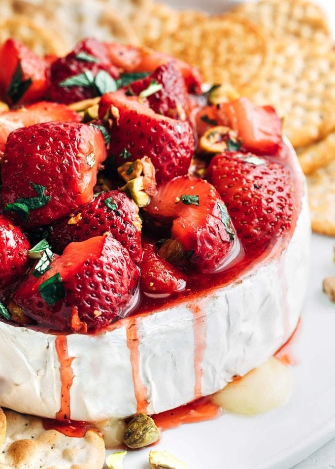 roasted strawberries on a wheel of baked brie {sponsored}