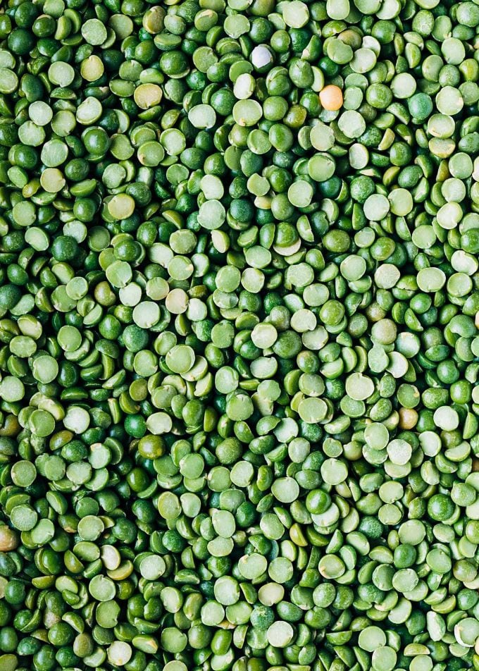 closeup of a pile of dried green split peas