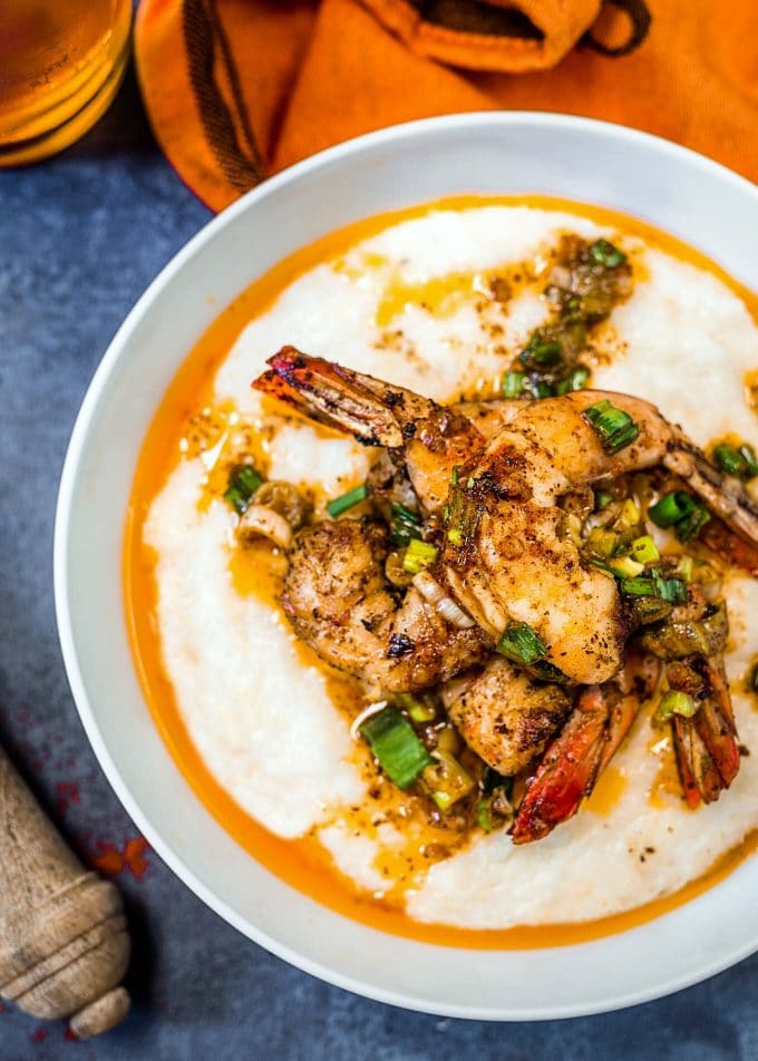 cheesy shrimp and grits with spicy grilled shrimp