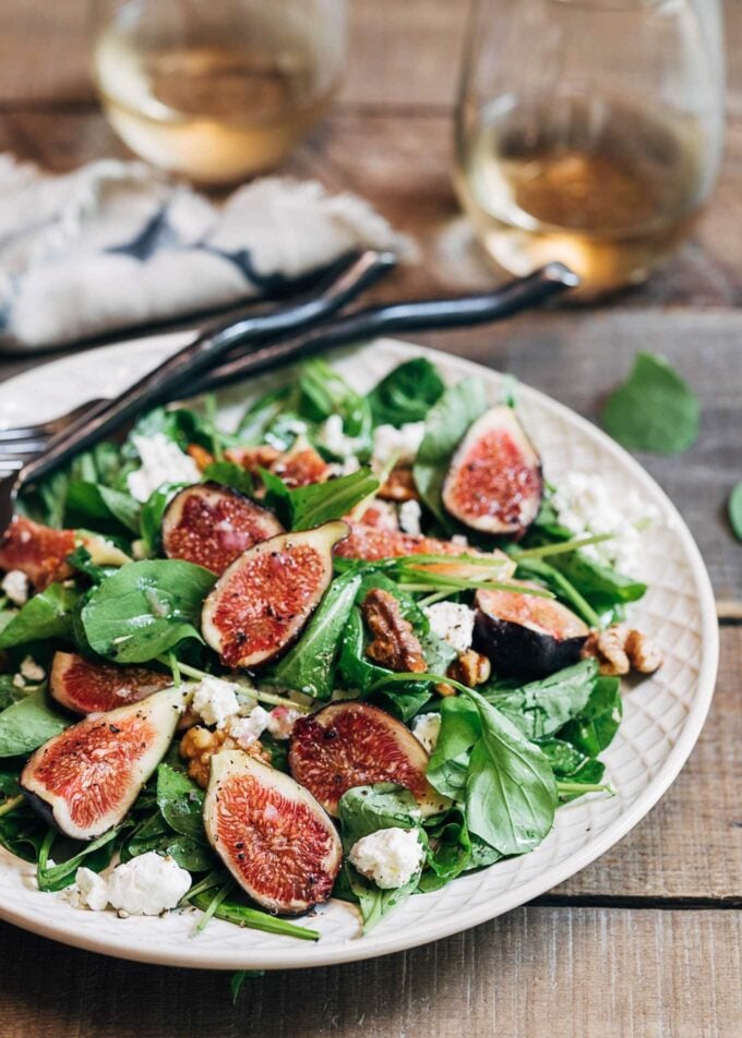 fig salat med geitost og baby arugula