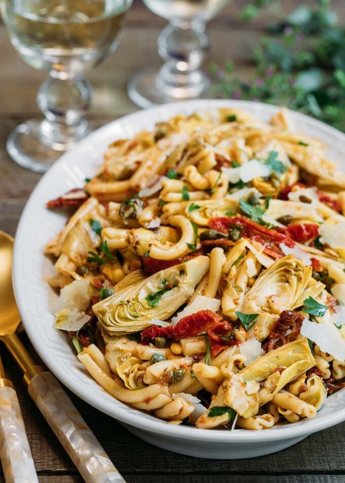 Sun-Dried Tomato Pasta Salad with Artichoke Hearts - Striped Spatula