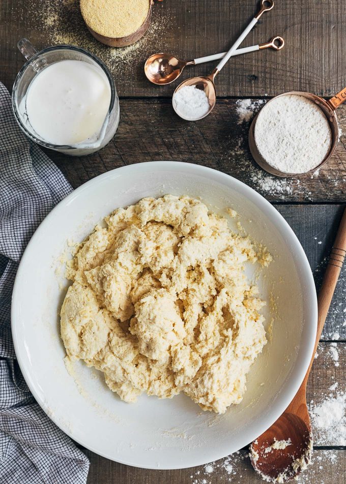 cornbread biscuit dough for berry cobbler topping