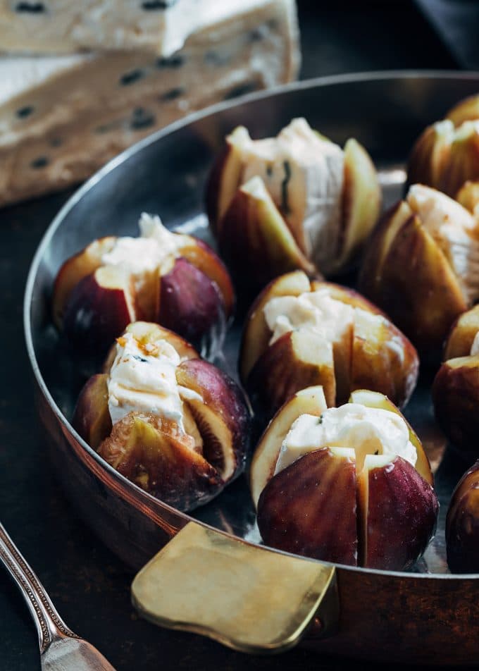 unbaked Brown Turkey figs stuffed with cubes of Cambozola cheese