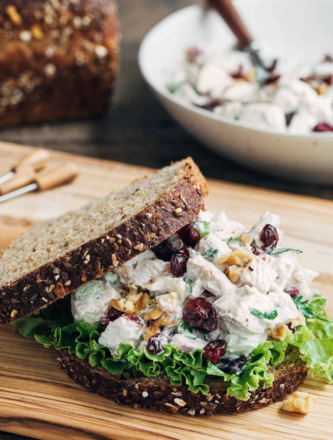 Cranberry Chicken Salad with Walnuts on whole grain bread
