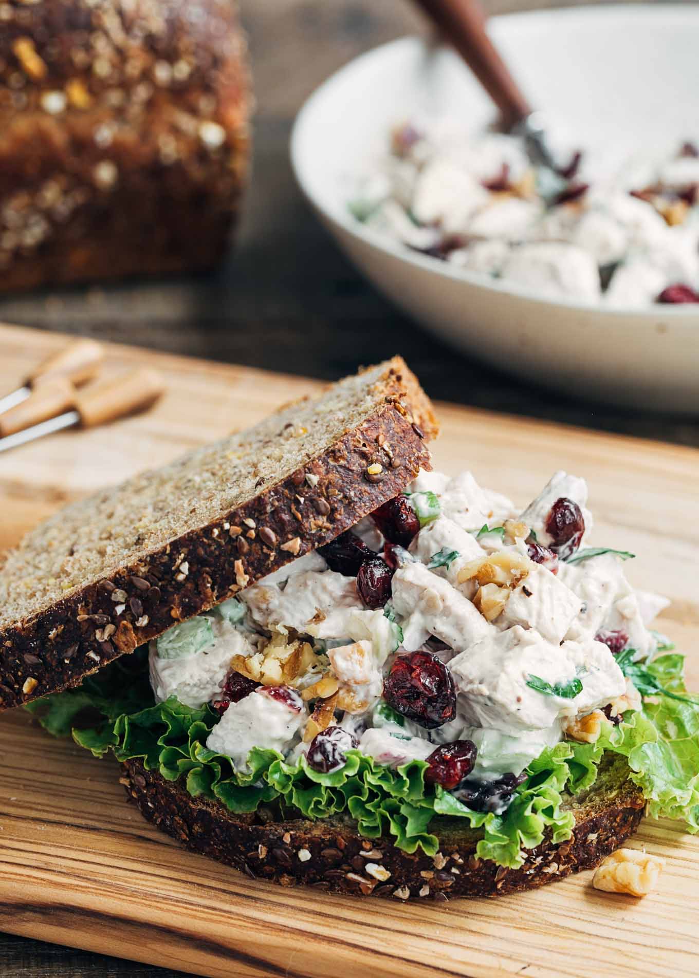 Cranberry Chicken Salad with Walnuts on whole grain bread