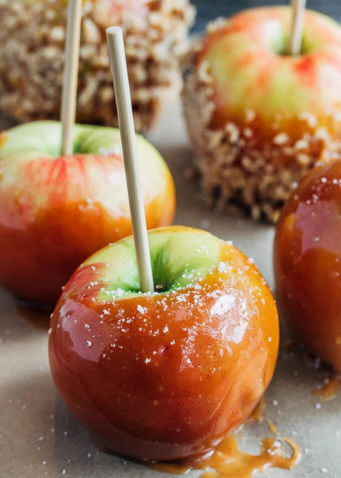 homemade caramel apples with apple cider caramel