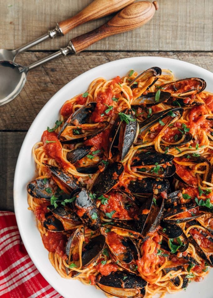 Pasta with Mussels in San Marzano Tomato Sauce - Striped Spatula