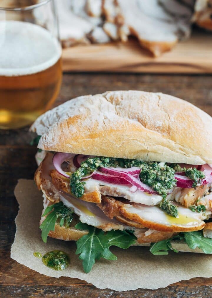 Porchetta Sandwich with Italian Salsa Verde - Striped Spatula