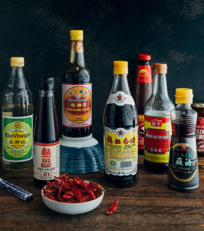 bottles of pantry essentials for chinese cooking