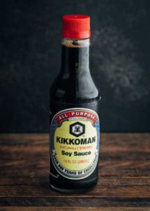 bottle of kikkoman japanese shoyu style soy sauce