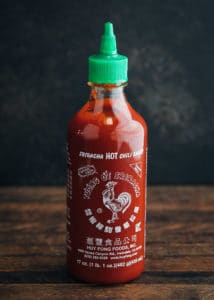 bottle of Huy Fong Foods sriracha