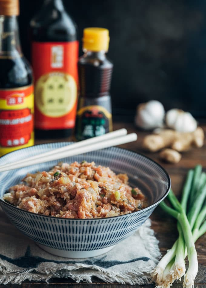 pork and shrimp wonton filling in a bowl