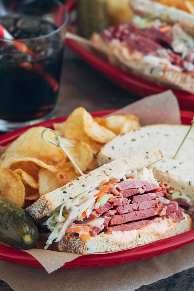 corned beef sandwich with coleslaw and russian dressing