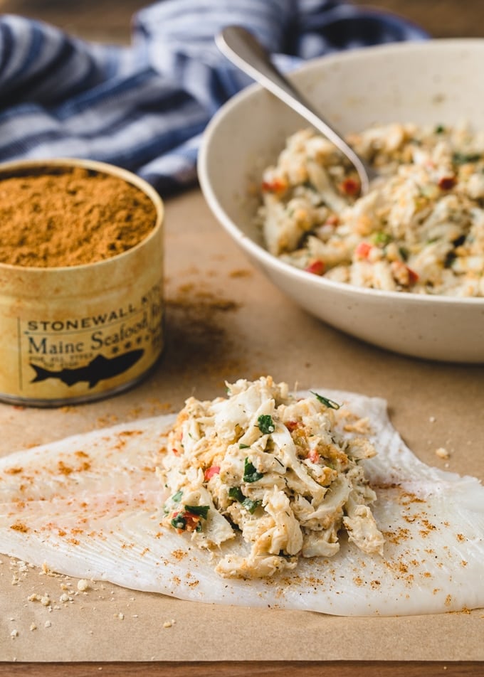 {sponsored} crab stuffing on a flounder fillet