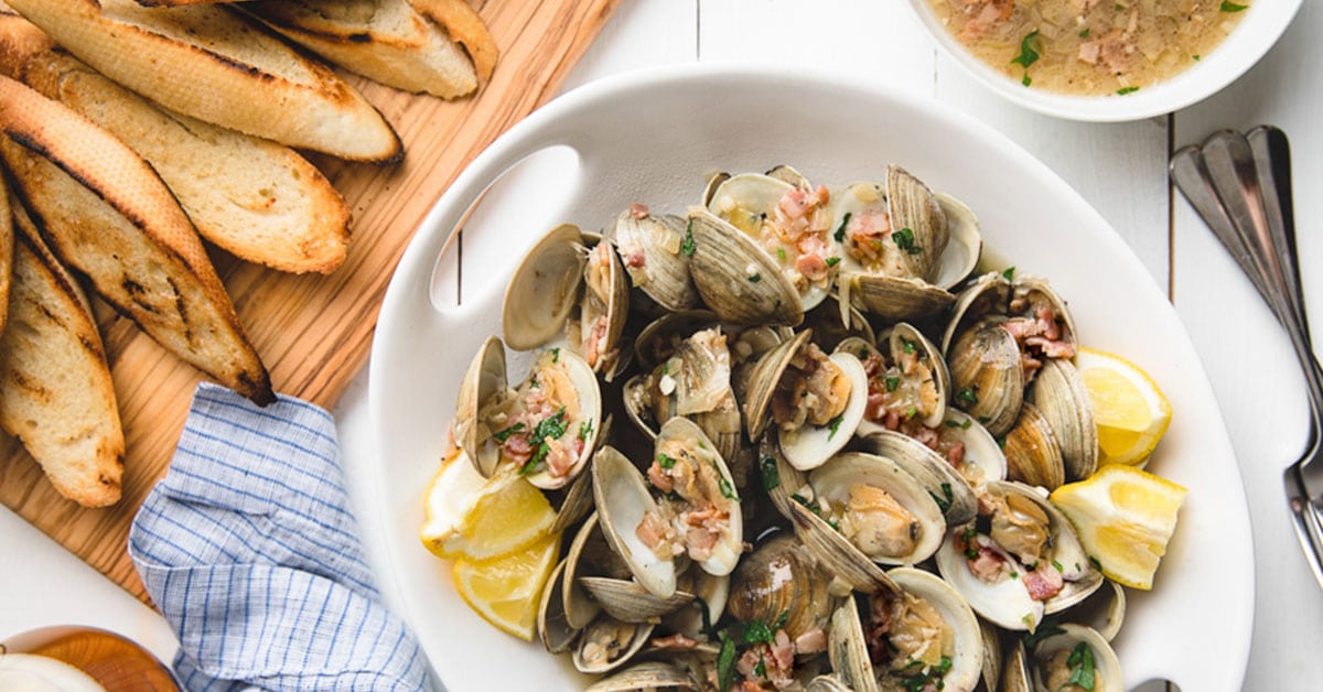 Beer Steamed Clams with Bacon and Shallots | Striped Spatula