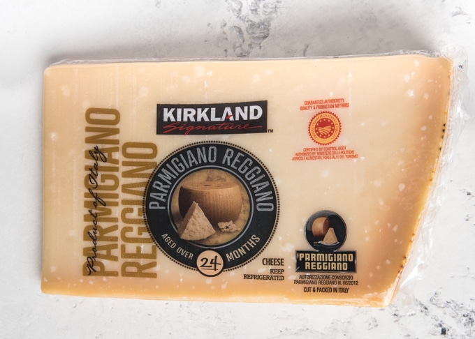 Costco grocery staples: wedge of Kirkland parmigiano reggiano