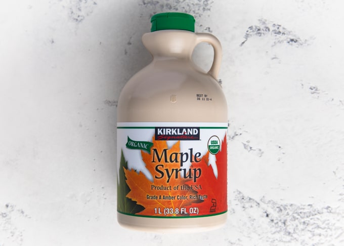 jug of kirkland organic maple syrup