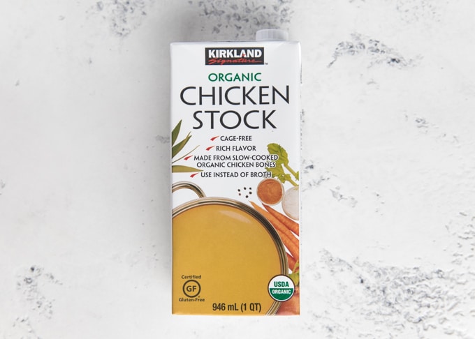 box of kirkland organic chicken stock