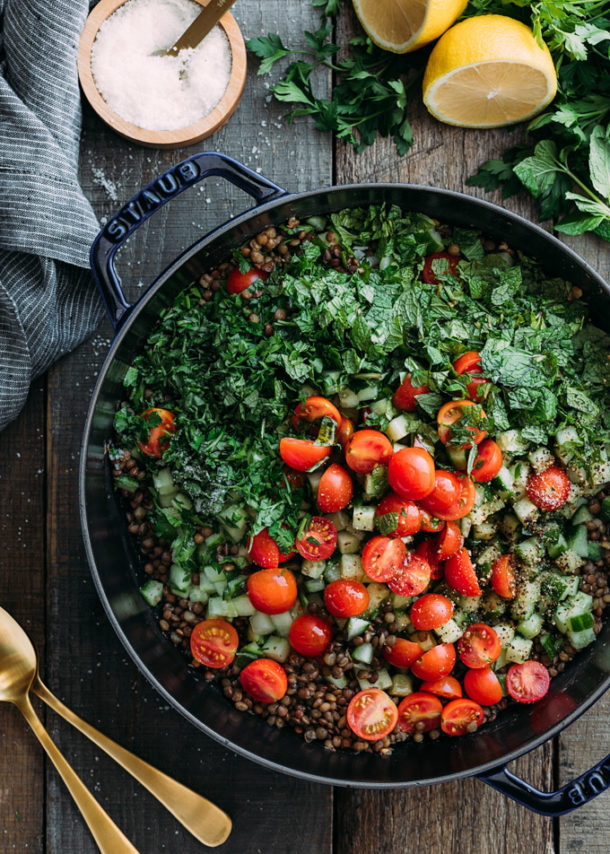 Lentil Tabbouleh Salad with French Lentils - Striped Spatula