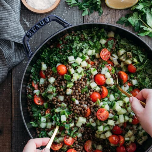 Lentil Tabbouleh Salad with French Lentils - Striped Spatula