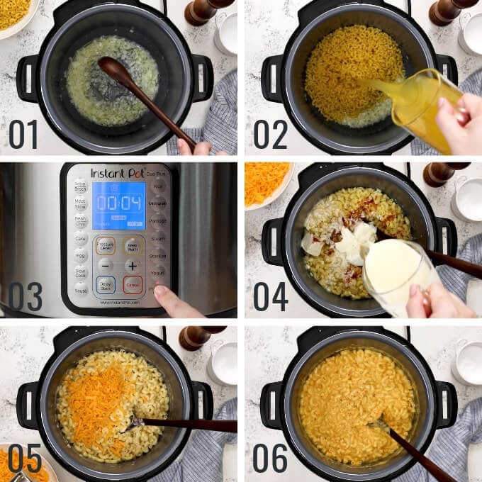 process photos for making instant pot mac and cheese