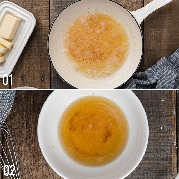 overhead photos showing how to make brown butter