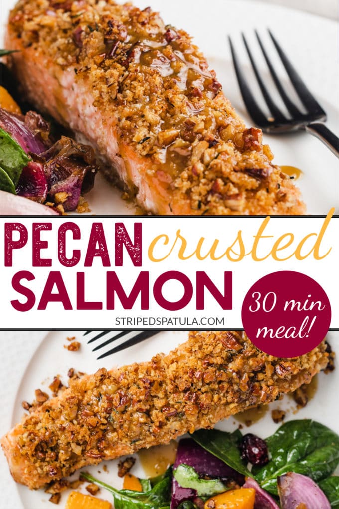 Pecan Crusted Salmon with Dijon-Maple Bourbon Glaze - Striped Spatula