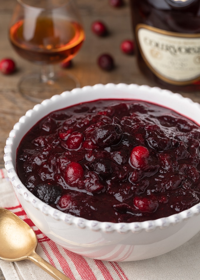 cherry cranberry sauce in a bowl immediately after cooking