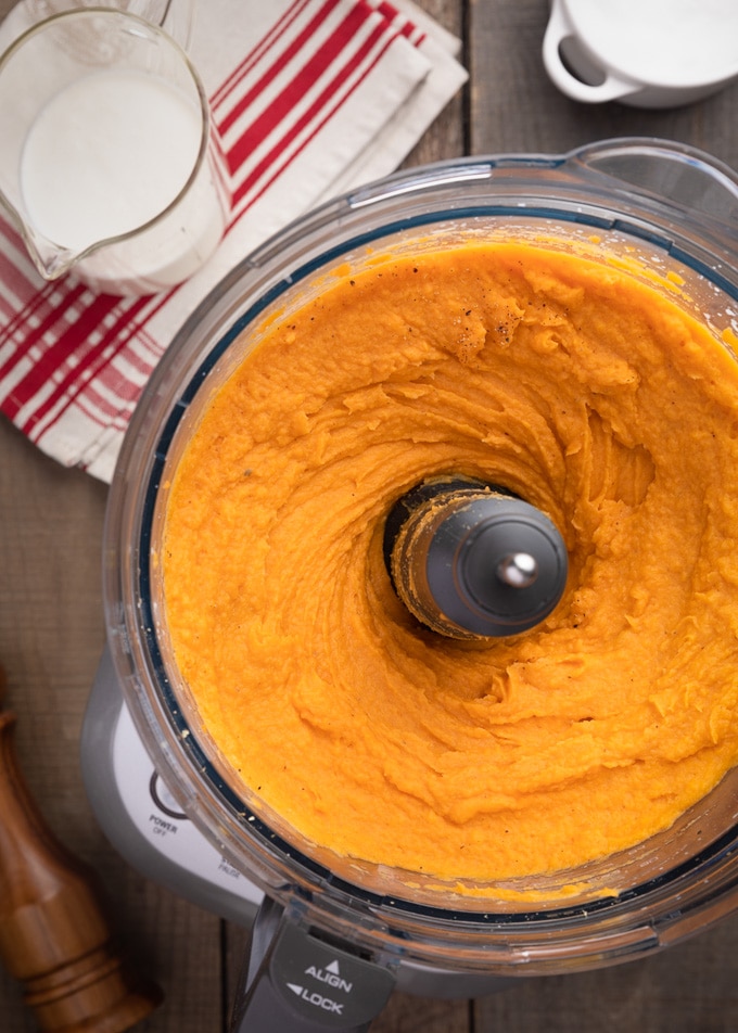 whipped sweet potatoes in a food processor