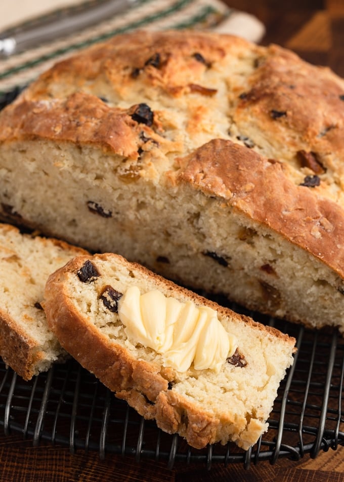 sliced American Irish Soda bread with Irish butter