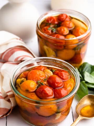 cherry tomato confit in glass jars