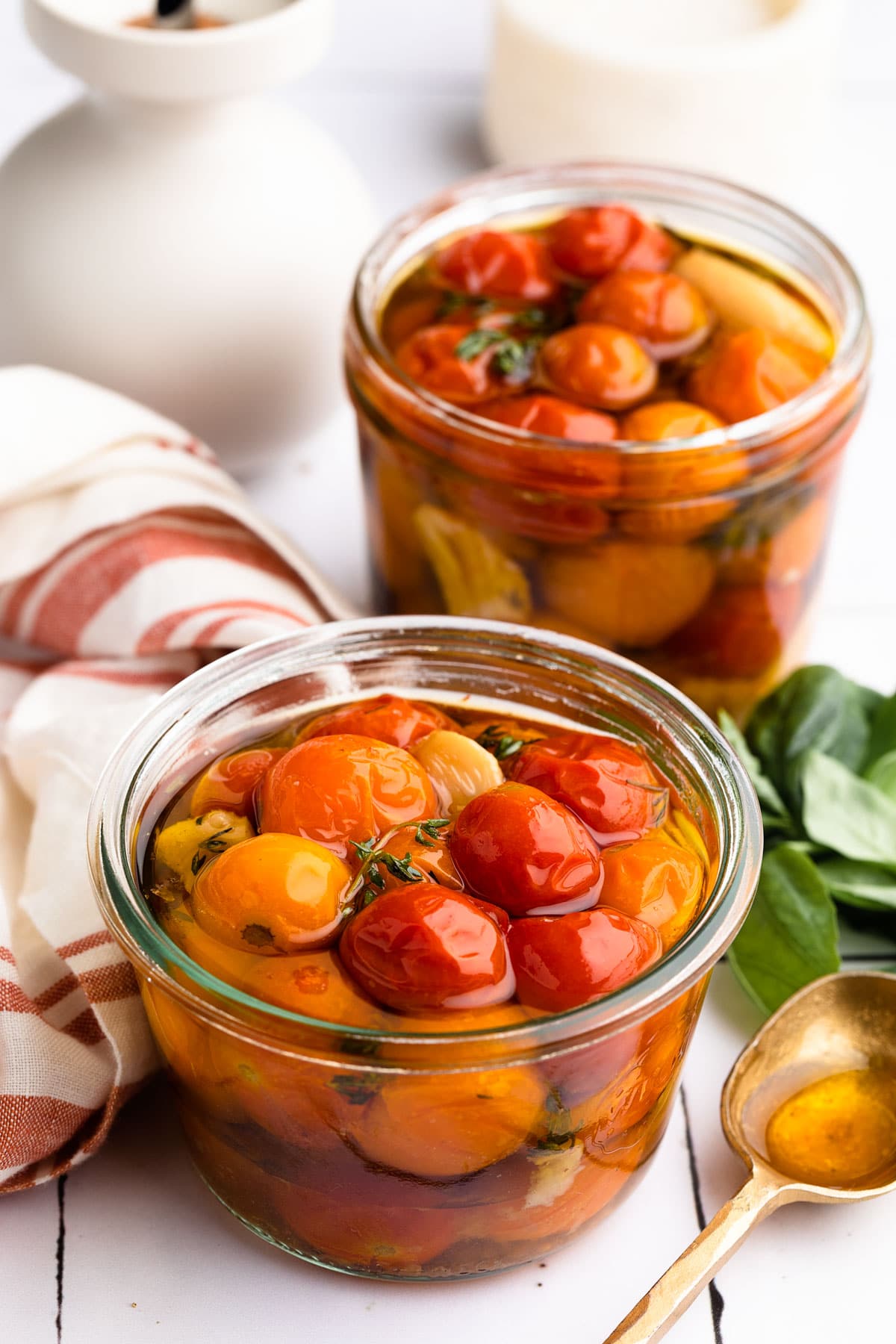 cherry tomato confit in glass jars